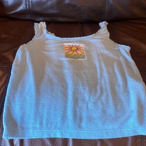 Baby blue tank top with sun print and lace
